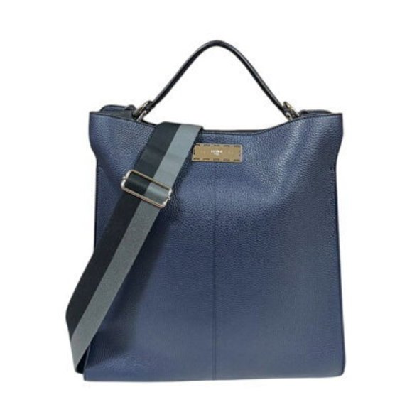 FENDI Peekaboo Litefit Tote Bag Leather Navy Blue - Picture 1 of 9